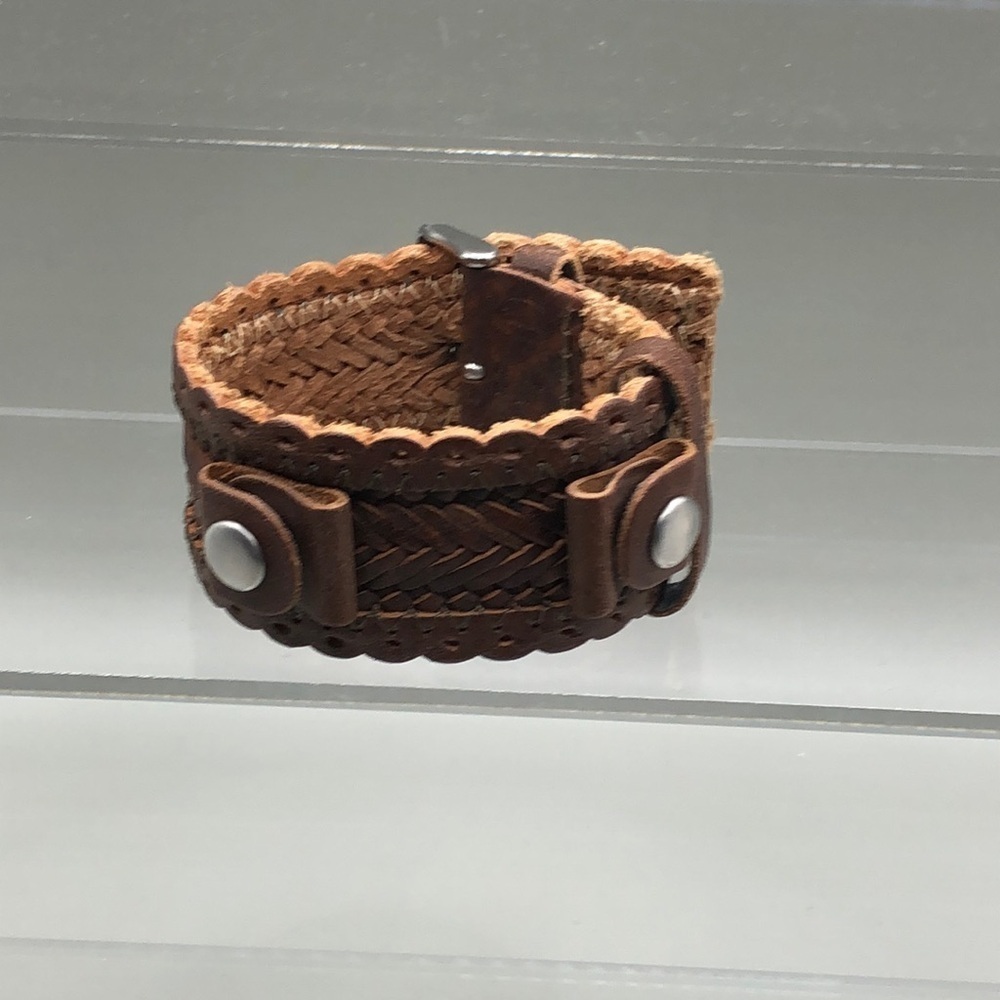 Fossil brown leather woven bracelet boho style 7.5